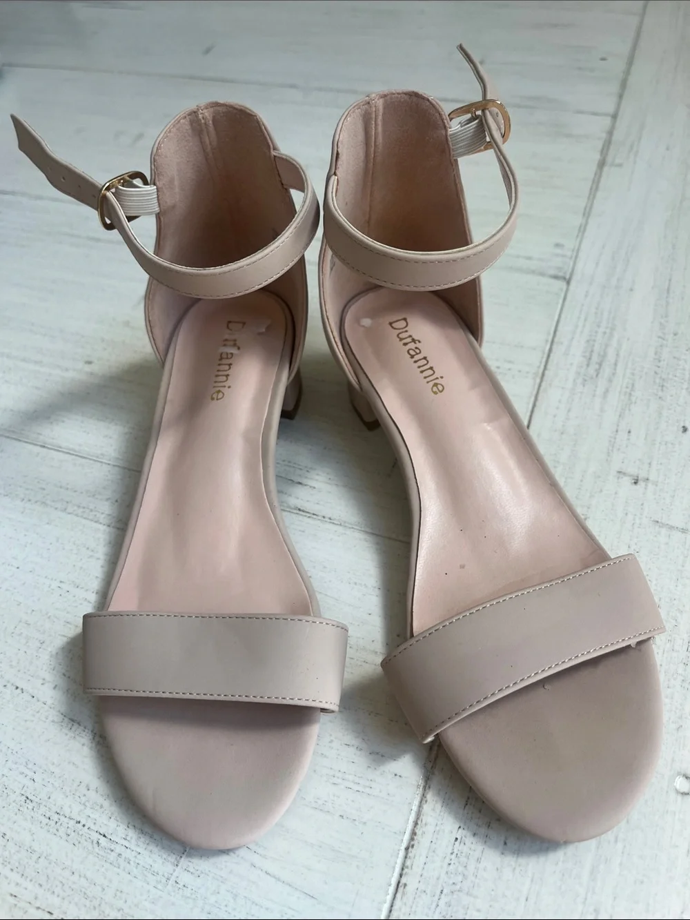 Dufannie Nude Blush Double-Ankle Strap Low Block Sandals